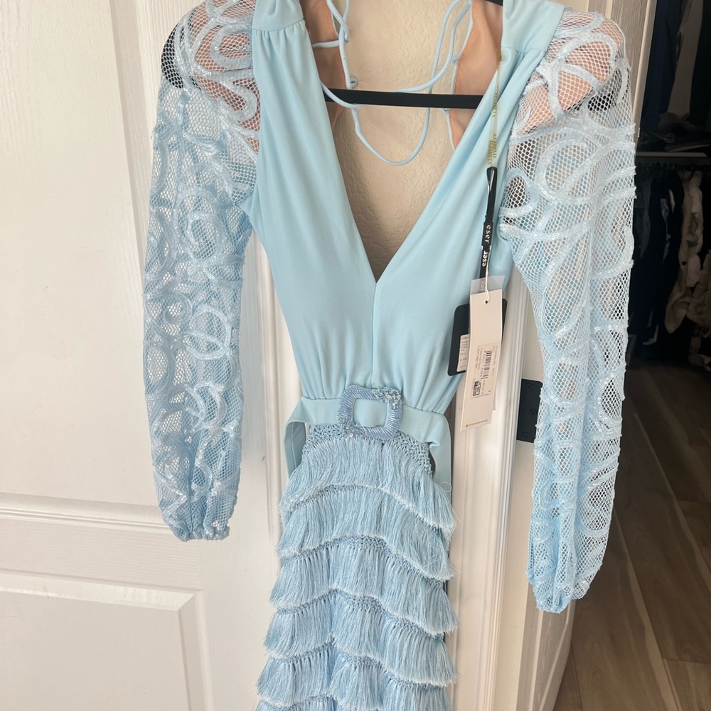 Elegant Blue Lace Mini Dress